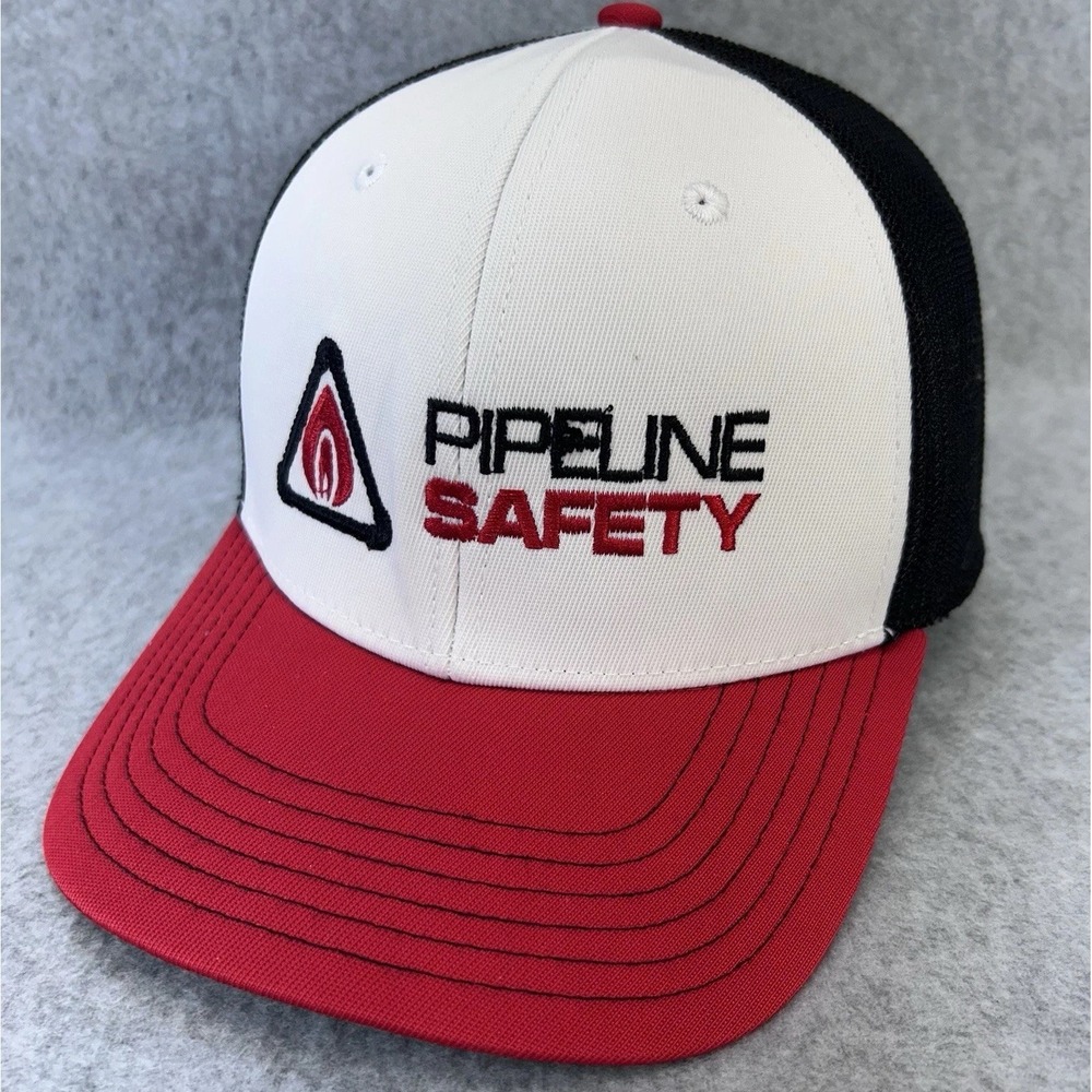 Pipeline Safety Trucker Hat Mesh Snapback Red White Black Cap M/L